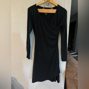 Kuhl Ruched Dress Womens Size Medium Black Long Sleeve V-Neck Faux Wrap Stretch